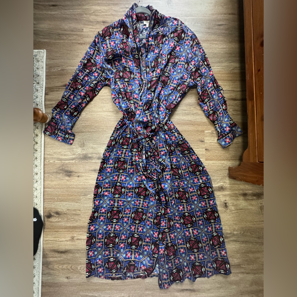 Vintage Nordstrom 100% Silk Lingerie Robe | Geometric Print | Tie Waist